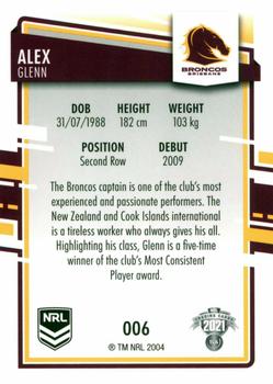 2021 NRL Elite #006 Alex Glenn Back